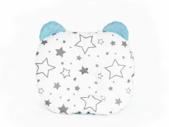 Baby Nellys Oboustranný polštářek s oušky, 30x35cm - Hvězdičky ,minky modrá/mátová