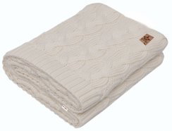 Bambusová dětská pletená deka, vzor pletený cop, 80 x100 cm, smetanová