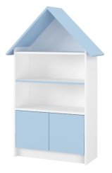 Dřevěná knihovna/skříň na hračky Nellys Domeček, bílá/modrá