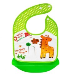 Silikonový bryndáček s kapsičkou Žirafa, zelený, BocioLand