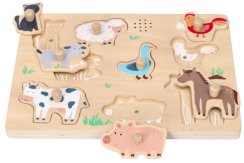 Dřevěné zábavné vkládací puzzle se zvukem Adam Toys, Farma