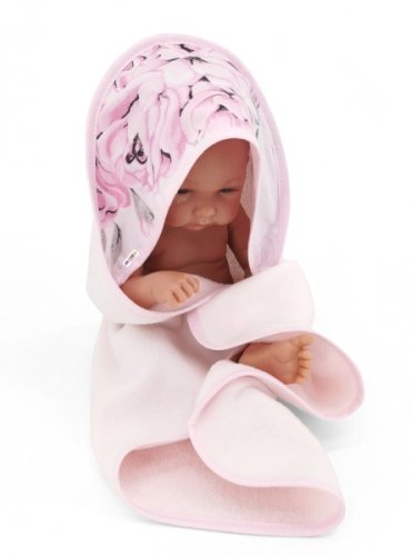 Baby Nellys Termoosuška s kapucí pro panenky, Plameňák, 45x45cm, růžová