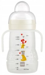 Plastová lahvička MAM Trainer s úchyty,  Zvířátka, 220 ml, smetanová