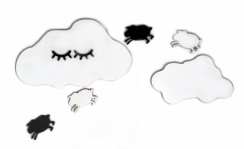 Dekorace na zeď - Spící mráček s ovečkama, bílý/černý, Adam Toys