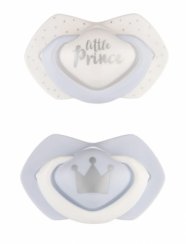 Canpol Babies 2 ks symetrických silikonových dudlíků, 6-18m+, Little prince, modré