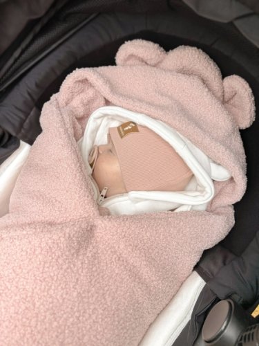 Oteplený fusák, deka s kapucí do autosedačky Beránek, Baby Nellys - pudrová, růžová